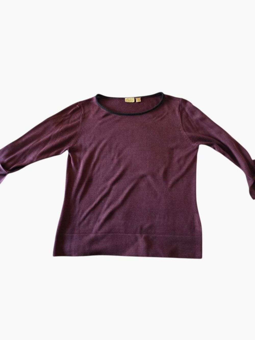 Caslon 100% Silk Sweater Womens L Brown Boatneck 3/4 Sleeve Split Cuff Luxury - Picture 7 of 16
